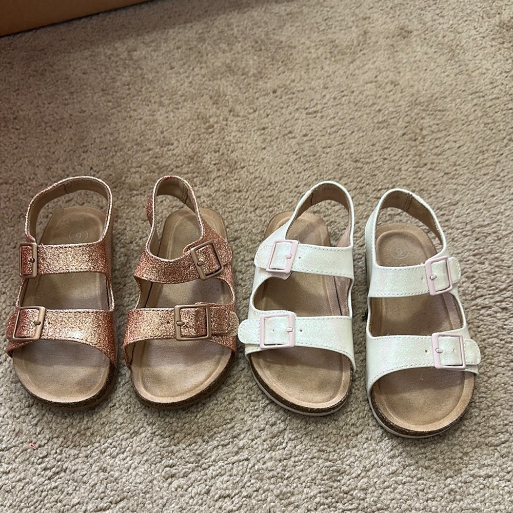 Kids Glitter Sandals - Rose Gold and White